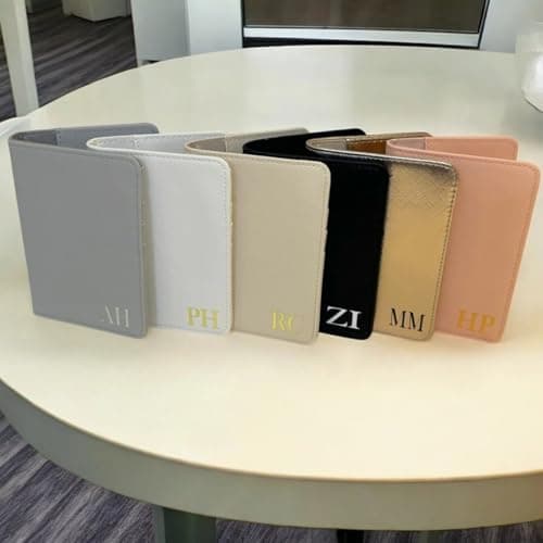 Personalised Passport Holder with Initials & Luggage Tag Set | Travel Wallet Gift for Women & Men | PU Leather Passport Cover | Honeymoon Accessories | Bridesmaid Gift Travel Set — view 3