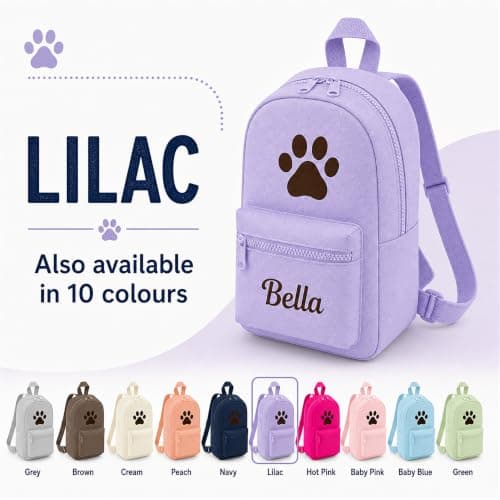 Hoolaroo Personalised Dog Bag Dog Walking Rucksack Doggy Daycare Backpack 35x23cm – Custom Name Pet Travel Organiser for Walks, Daycare, Hikes – Lightweight, Durable & Water-Resistant, Lilac — view 6