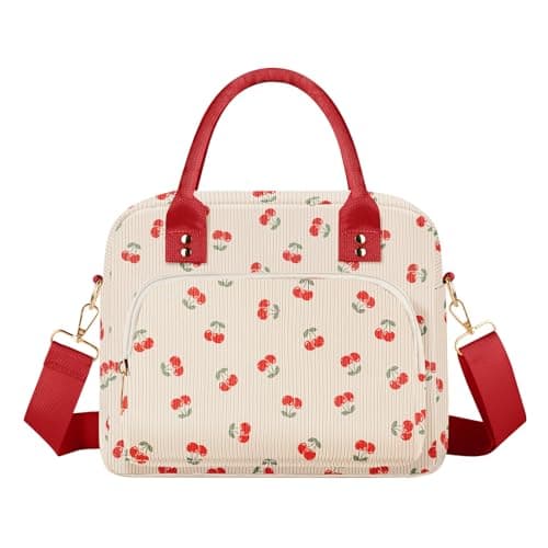 TXBOBECO Lunch Bag for Women & Kids, 11.5L Large Insulated Lunch Box Bag, Adults Girls Packed Lunch Box Tote Bags with Shoulder Strap, Soft Cooler Picnic Bags for Work School Picnics (Cherry)