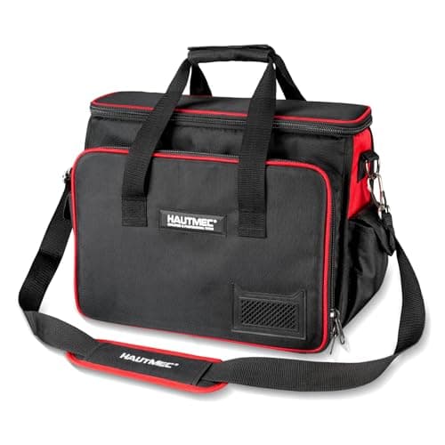 HAUTMEC Heavy-Duty Technician Tool Bag, 42-Pocket 1680D Tool Tote with Laptop Compartment, Water-Resistant Hard Base, Padded Shoulder Strap for Electricians, HVAC, IT & Maintenance – HT0408