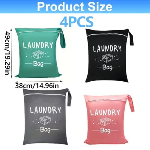 4 Pcs Travel Laundry Bags, Portable Dirty Clothes Storage Bags, Portable Clothes Bags with Zipper, Suitable for Home Travel Gym Camping Dormitory Caravan (Green, Pink, Black and Gray) — view 2