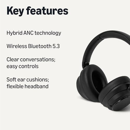 Amazon Basics Wireless Bluetooth 5.3 Over-Ear Headphones with Hybrid Active Noise Cancelling, 35h playtime with ANC on, 45h with ANC off, 3 Music modes, Black — view 2