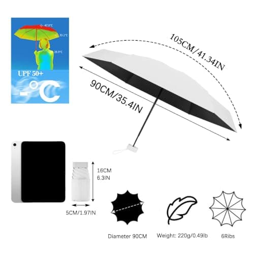 Travebo Mini Folding Travel Umbrella/Parasol/Wide Strap Keeps Tidy & No Mess/Compact/Flat Handle/Waterproof Rain/Sun/Purse/Pocket/6Ribs/UPF 50+/UV Protection/Men Women Kids/Ultra-Lightweight — view 2