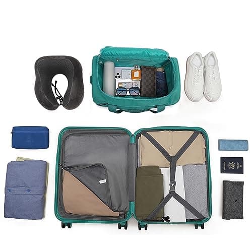 Kono Luggage Sets of 2 Piece Lightweight 52x38x21cm ABS+PC Hard Shell Travel Carry on Suitcase with TSA Combination Lock + Ryanair 40x20x25cm Cabin Bag (Turquoise, 20 Inch Luggage Set) — view 6
