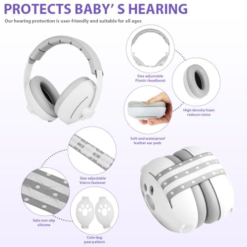 Aolso Baby Ear Defenders, 2-in-1 Baby Ear Defender for Babies and Toddlers up to 36 Months, Noise Reduction Earmuffs, Infant Noise Canceling Headphones with Soft Cushion and Adjustable Headband-Gray — view 3