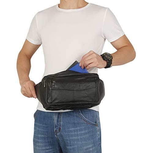 ZZNICK Genuine Leather Fanny Pack/Waist Bag/Organizer with Adjustable Belt, Multiple Pockets for Men and Women — view 3