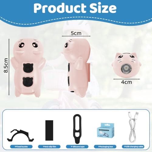 vsshe Bike Lights Front and Back, LED Clip On Bicycle Lights, USB Rechargeable Waterproof Rear Front Bicycle Lights Set with Horn, 3 Lights Modes for Cycling Safety Scooter Bycycle(Pink) — view 2