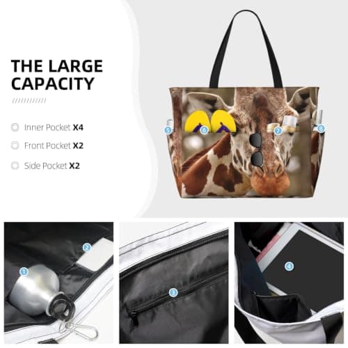 AACPPB Warm Rust Giraffe Printed Oversized Beach Tote, Multi-Pocket Travel Bag, Lightweight Waterproof Pool Handbag — view 5