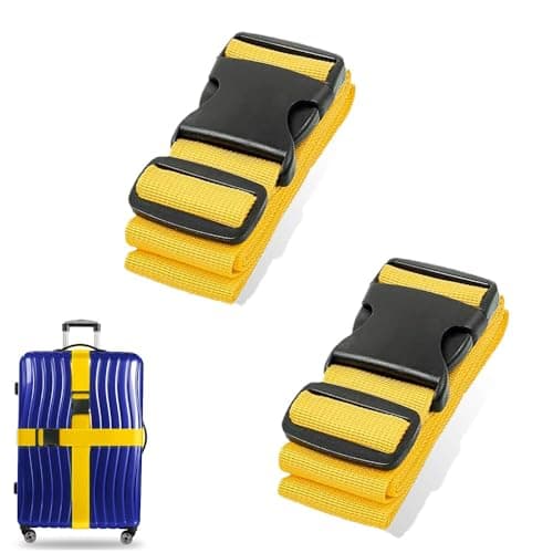 2 Pcs Luggage Straps for Suitcases Strap, Travel Thickened Luggage Accessories Adjustable Packing Suitcase, Heavy Duty Belts with Buckle Closure Baggage for Travel Trip Outdoor Eventments(Yellow)
