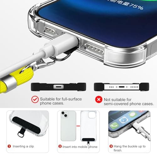 GanYesin Universal Phone Lanyard with 4 Patches, Adjustable Nylon Phone Strap for Men & Women Compatible with Most Phones, Key Lanyard and more for Outdoor Activities, Travel (Yellow) — view 5