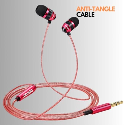 Betron B25 Earphones, In-Ear Wired Headphones, Red — view 4