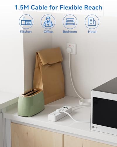 US to UK Plug Adapter, 3 Outlets for American/EU Electronic Devices — view 3