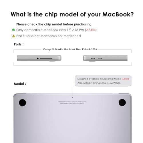 eleger Case Compatible with MacBook Neo 13 inch A3404 A18 Pro Chip, Released in 2026, Hard Plastic Shell Cover for Mac Book Neo 13", Crystal Clear — view 2
