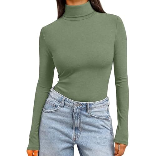 Women's Long Sleeve T Shirts Thermal Polo Neck Soft Warm Slim Fit Plain Jumpers Base Layer Yoga Underwear Lightweight Stretch Basic Pullover Top Sports Tight Undershirt 2026 Mint Green — view 5