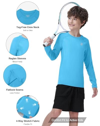 Runhit Kids Base Layer Long Sleeve Compression Shirt, Lightweight Moisture Wicking Thermal Top for Football Rugby Soccer and Gym for Boys, Sky Blue 9-10 Years — view 3