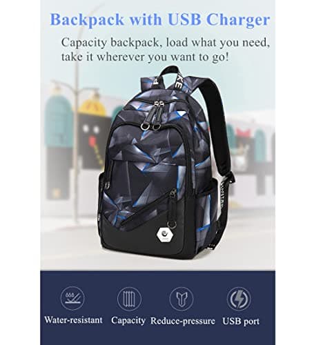 Bansusu Laser-Pint Childrens Backpacks for Boys Secondary School Bag with USB Charger, Primary Elementary Boys Rucksack — view 2
