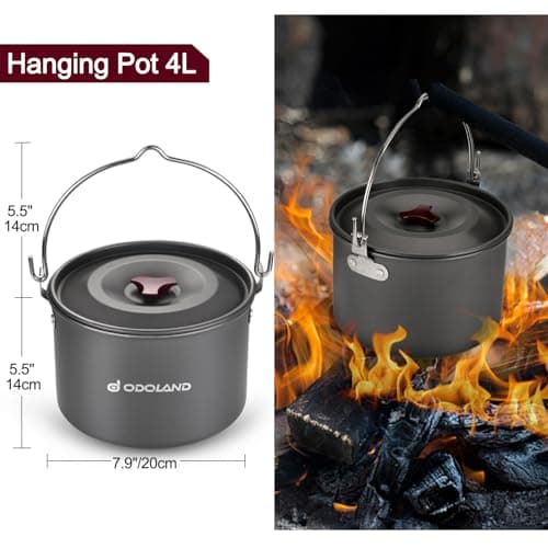 Odoland Camping Cookware Kit for 3-4 People Portable Stainless steel Cooking Set for Campfire Backpacking Pans and Pots Plates Kettle Gear for Outdoor Hiking Picnic and Trekking — view 3