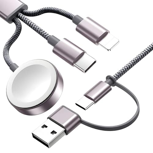 Multi Fast Charging Cable for Apple Watch Charger,iPhone Charger,[ 3-in-2 Travel Essentials] USB A/Type C/Lightning Cable for iWatch Ultra/SE/10-2,iPhone 16-11,Galaxy S25-21,iPad-4FT