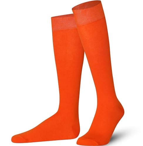 Mysocks Orange Knee High Socks for Women Men Girls - Seamless Toe Plain Long Knee Length Socks - Breathable Cotton Tall Sock Stockings Orange,8-11 — view 3