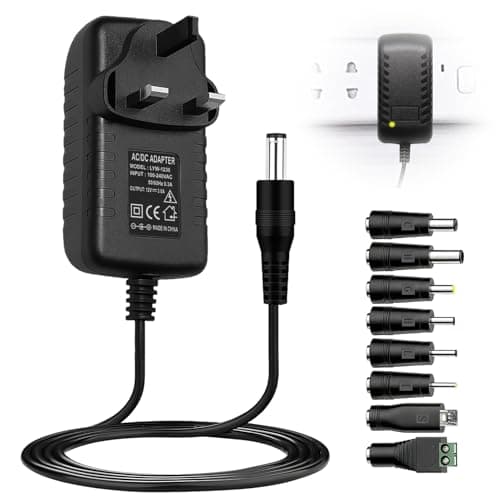 Universal UK 12V 3A Power Supply Adapter, 36W with 8 Replaceable Tips