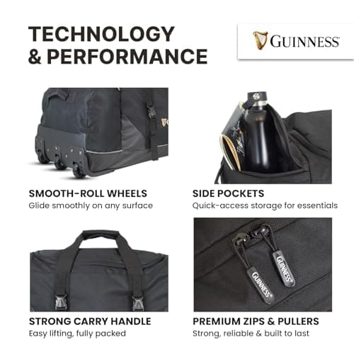 Guinness Extra-Large Wheeled Holdall 80cm – Travel Duffel Bag with 3 Wheels & Telescopic Handle | Spacious Luggage for Travel, Sports, Camping & Road Trips | Official Guinness Design — view 2