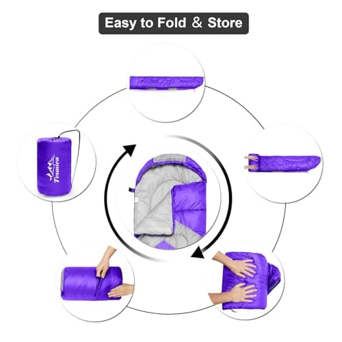 Tesmien Sleeping Bag for Adults & Kids 3-4 Season Warm Weather and Winter Lightweight, Waterproof for Teens, Men's Indoor & Outdoor Camping/Traveling/Hiking, Purple Grey — view 3
