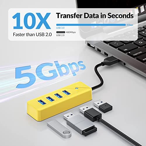 GiGimundo 4-Port USB Hub 3.0 - High-Speed Multiport Adapter for Laptop, Mac, MacBook Air/Pro, PC - Compact, Portable, Plug-and-Play (Yellow, 15 CM) — view 6