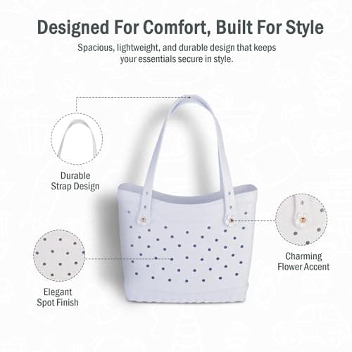 Bodygenix Ladies Charms Bag – Solid Colour Rubber Beach Tote Handbag with Decorative Charms – Stylish, Durable & Waterproof Large Shoulder Bag for Everyday, Travel & Holiday Use – Blue — view 5