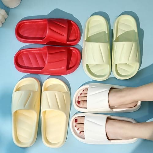 DFSDJEUW shower shoes Unisex Slip On Slippers for Women Men Cloud Sliders Summer Non-Slip Light Weight Flat Slide Sandals Shower Sandal House travel slippers women foldable Brown 7 — view 2
