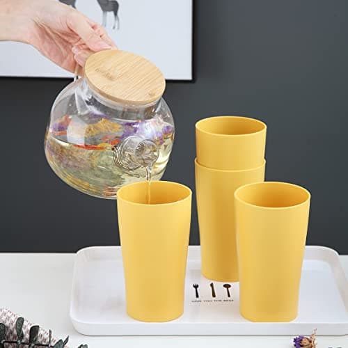 Kyraton Plastic Cups Reusable 8 Pieces, Unbreakable Water Drinking Cup, Tumblers for Indoor Outdoor Travel Poolside Bathroom Adult Light Weight Easy to Carry BPA Free (Gold Yellow) — view 4