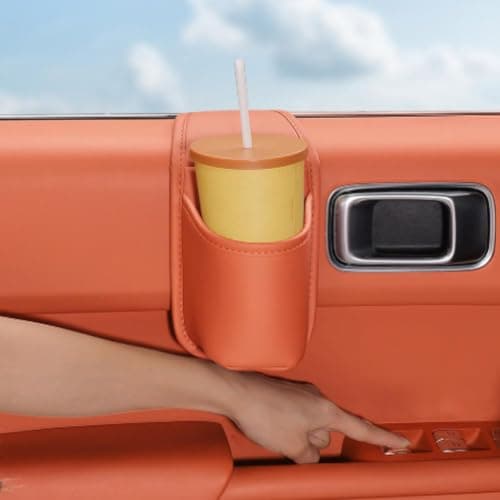 Leather Car Door Storage Pocket Double-layer Compartments Organizer Orange — view 2
