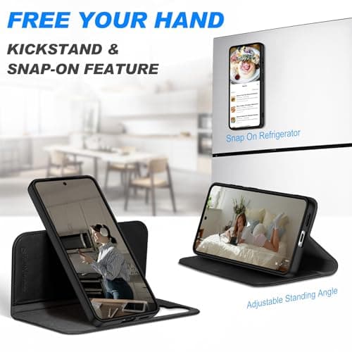 SHIELDON Genuine Leather Detachable Wallet Case for Galaxy S26, Black — view 5