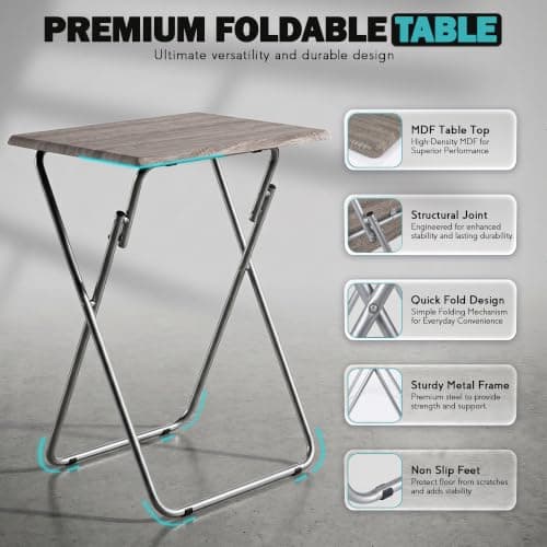 SG Traders Side Folding Coffee Table, Small TV Snack Tray for Eating, Sofa Laptop Desk, Outdoor Foldable Camping Tables, Living Room (Light Wood Grain, Small) — view 3