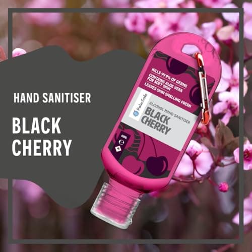 Palm Safe Black Cherry 3 Pack 60ml Anti Bacterial Premium Hand Sanitiser Travel Size Refillable Clip Bottle Quick Drying Non Sticky Extra Moisturising Kills 99.9% of Viruses and Bacteria — view 3