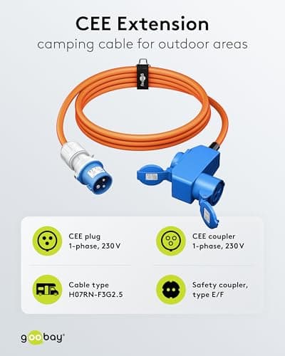 goobay EEC Adapter Cable for Caravan, 1.5 m, EEC Plug to 90° EEC Socket and Protective Contact Socket with Locking Caps, Camping Cable, Motorhome and Caravan, 76232 — view 2