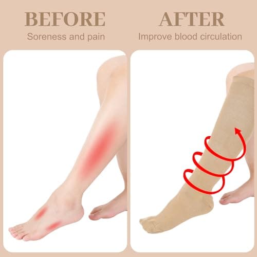 Firtink 2 Pair Compression Socks for Women 20-30 mmHg Knee High Flight Sock — view 4
