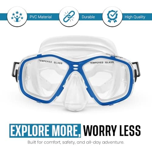 Two Bare Feet Snorkel and Mask PVC Diving Set – (Kids) Snorkeling Gear with Anti-Leak Design, Comfortable Fit, Clear Vision Lens, and Adjustable Straps for Diving, Swimming & Watersports (Blue) — view 5