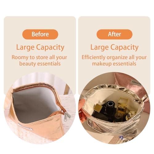Dtweista Glittler Cosmetic Bag for Women Large Capacity PU Make Up Clutch Bag Travel Silver Toiletry Pouch Organizer, Gold, 9.44x7.08x1.18-inch, Modern Metallic — view 5