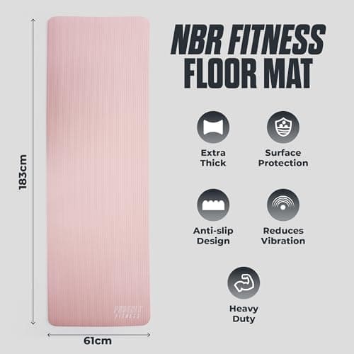 Phoenix Fitness RY1547 Exercise NBR Fitness Yoga Mat - Double Sided Anti Slip High Density Floor Mat - 185 x 61 cm - 15mm Thick with Carry Strap, Pink — view 3