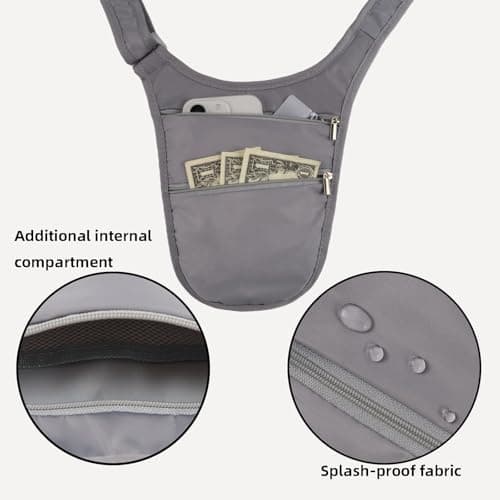 Mervokl Hidden Chest Pocket Waist Bag Anti Theft Crossbody Bag with Removable Belt and Skin-Friendly Back Provides Space for Passports, Credit Cards, Cash — view 4