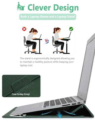 HYZUO 13.3-14 Inch Laptop Case Sleeve with Stand Feature, Midnight Green — view 2