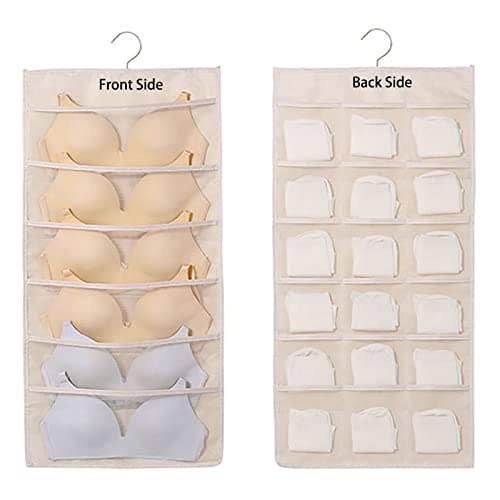 Bra Storage Hanging Bag with 24 Mesh Pockets Wardrobe Organizer for Bras, Socks, Underwear