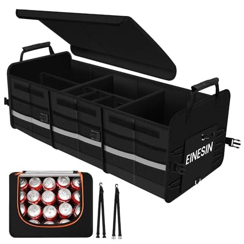 Einesin Car Boot Organiser with Cooler Bag, Extra Large Premium Expandable Compartments, Foldable Car Organiser, Trunk Organiser for Most Vehicles & Indoor (82x36x30cm)