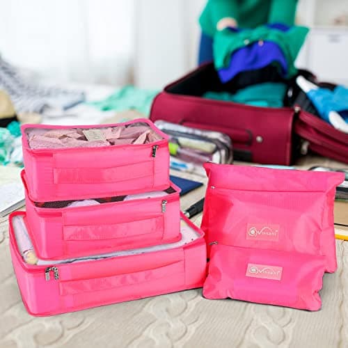 Vinsani 6pc Packing Cubes Travel Organiser Set for Suitcase, Rose Red — view 2