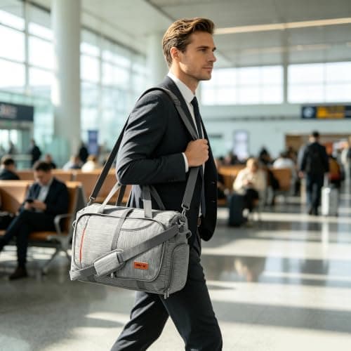 40L Foldable Duffle Bag, Water-Resistant Carry On Luggage for Travel, Airline Approved Underseat Cabin Bag & Gym Sports Bag with Shoe Compartment, Perfect Overnight, Weekend & Hospital Bag Grey — view 2