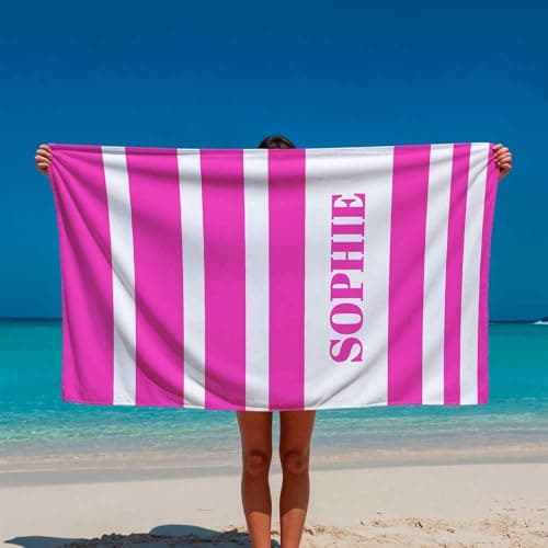 Custom Name Printed Beach Towel Personalised Microfibre Quick Dry Sand Free Large Travel Towel Stripe Style for Holiday Pool Swimming Gym Spa Gift for Him Her — view 5