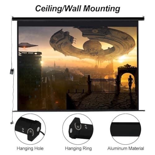 INMOZATA Electric Projector Screen 72 inch/159x89cm Motorised Projector Screen with Remote Control 16:9 Ratio Movie Screen for for Home Theater Cinema Office Video Game Outdoor Indoor-Black — view 5