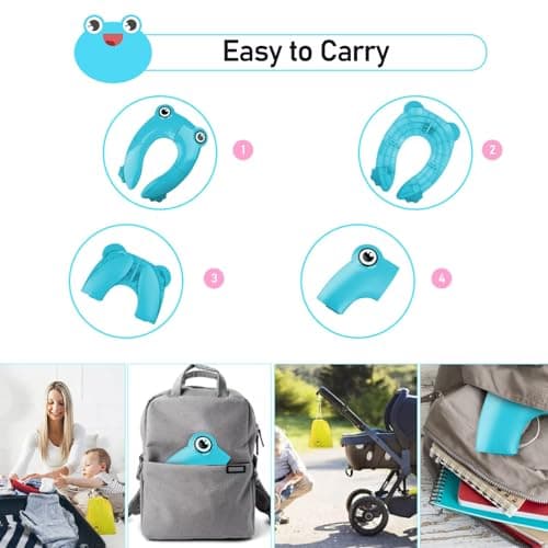 Pejoye Folding Potty Training Seat for Kids, Foldable Potty Toilet Training Seat, Portable Travel Toddler Toilet Seat with 6 Anti Slip Silicone Pads and 1 Carry Bag, Blue Frog — view 3
