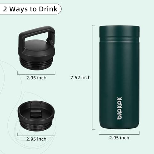 BJPKPK Insulated Water Bottle with 2 Lids,600ml Double Wall Stainless Steel Vacuum Tumbler Travel Coffee Mug,Wide Mouth Thermal Cup,Dark Green — view 4