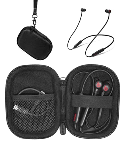 CaseSack case for Beats Flex Wireless Earbuds. Also for Powerbeats High-Performance Wireless Earbuds, mesh Charge Cord Pocket (Black)